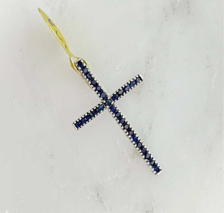 14K WHITE GOLD CZ CROSS PENDANT