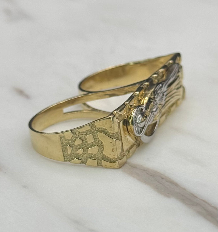 10K GOLD NUGGET CUT SANTA MUERTE RING