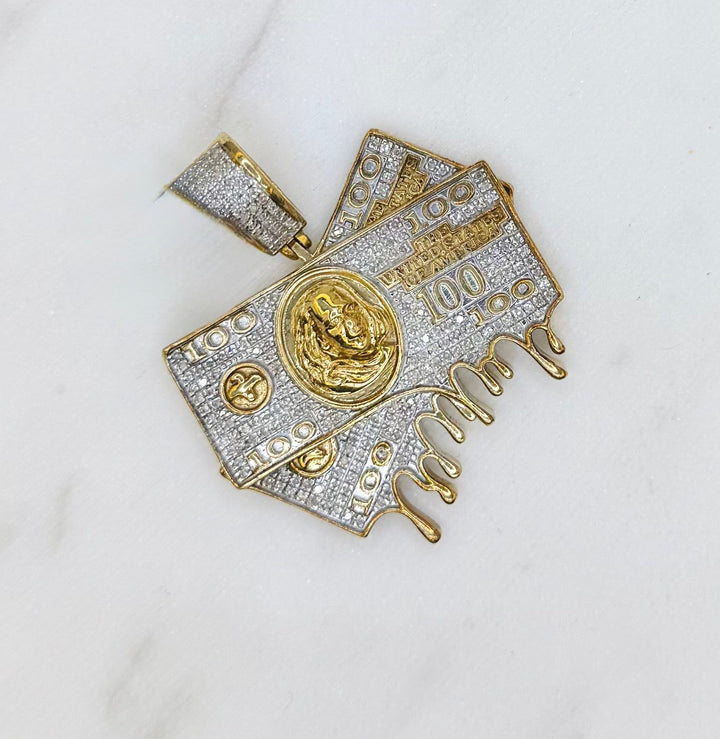 10K GOLD WITH DIAMOND 100 DOLLAR BILL PENDANT