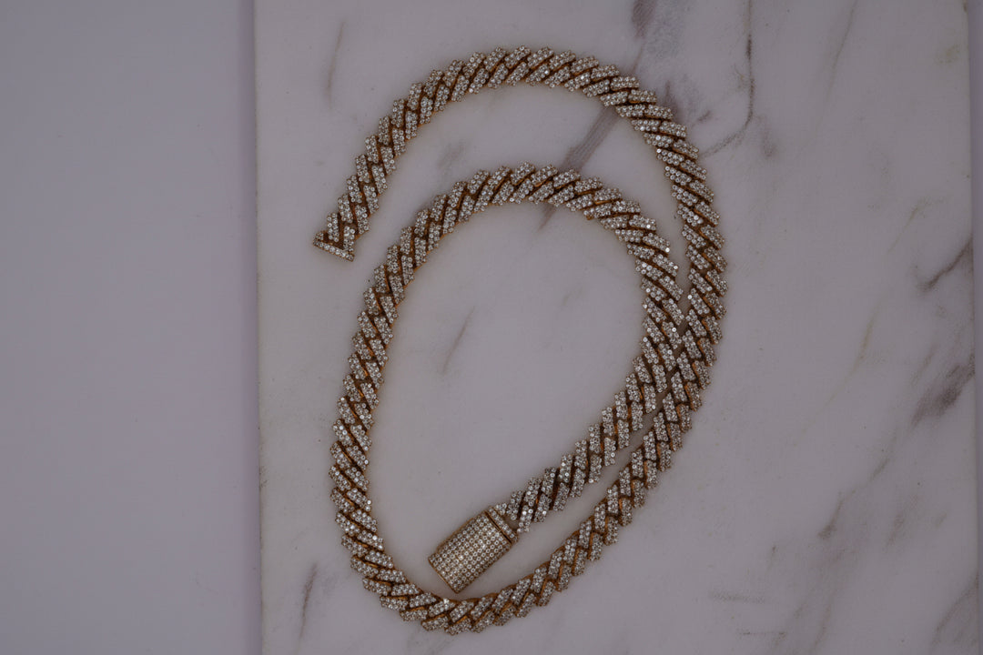 10K YELLOW GOLD DIAMOND MIAMI CUBAN NECKALCE 9.50CTW