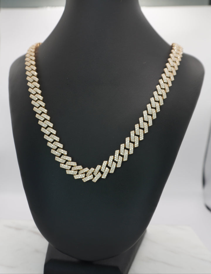 10K YELLOW GOLD MOISSANITE  MIAMI CUBAN  NECKLACE 11.77CTW