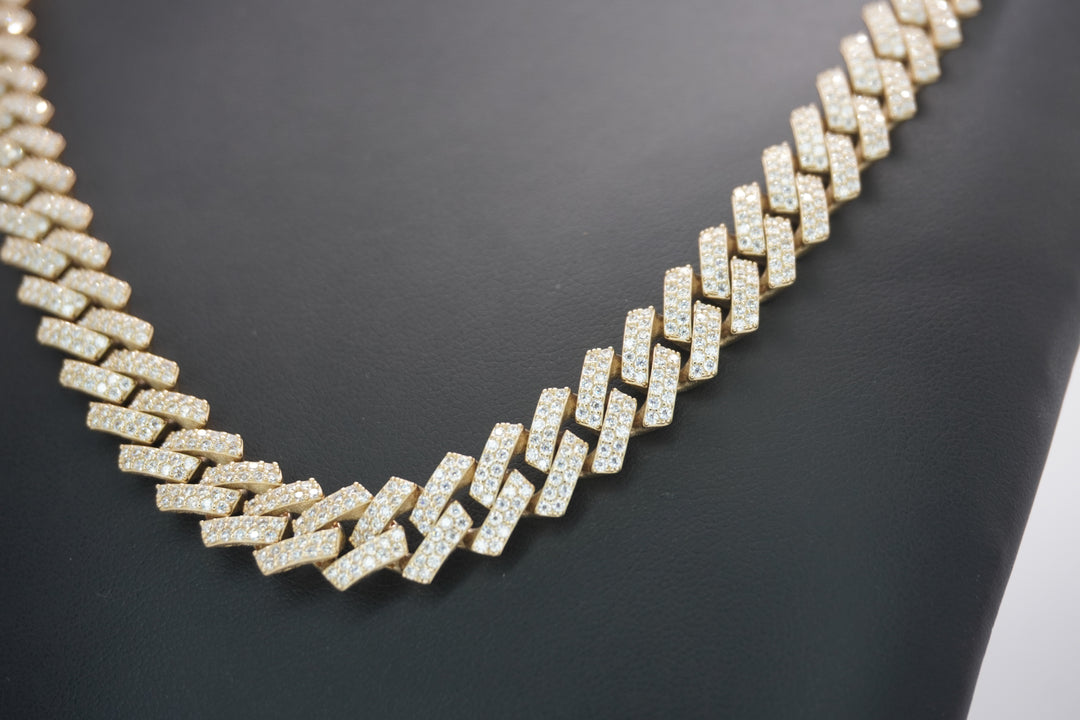 10K YELLOW GOLD MOISSANITE  MIAMI CUBAN  NECKLACE 11.77CTW