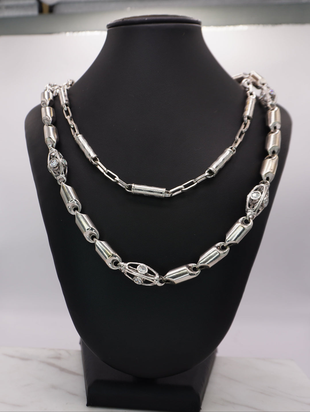 10K WHITE GOLD  BULLET NECKLACE WITH LARGE CZ