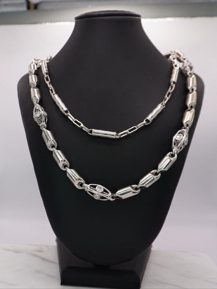 10K WHITE GOLD  BULLET NECKLACE WITH LARGE CZ