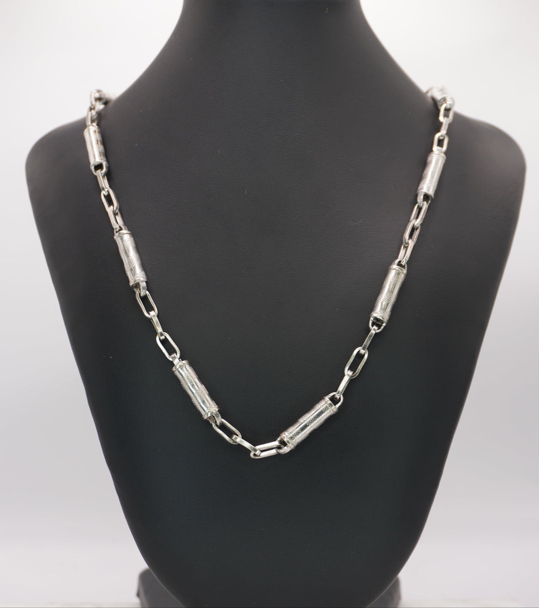 10K WHITE GOLD BARREL LINK NECKLACE