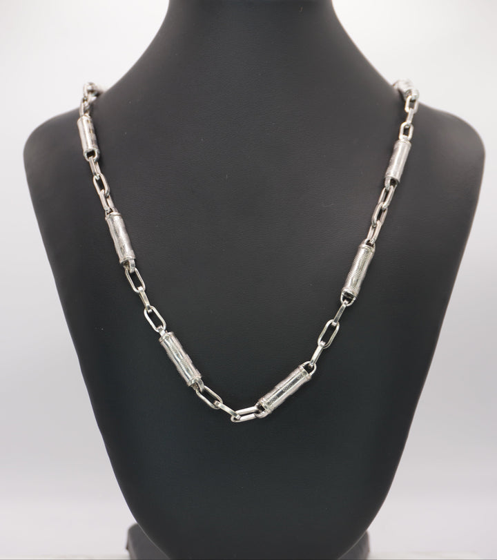 10K WHITE GOLD BARREL LINK NECKLACE