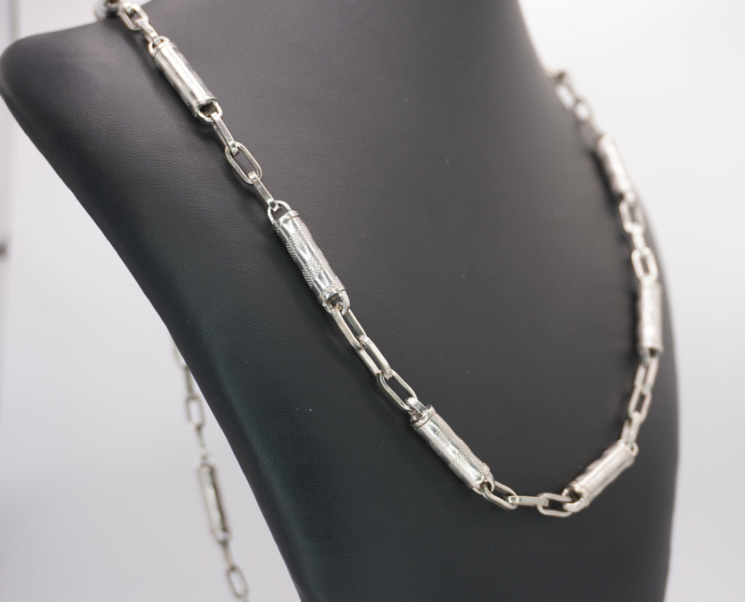 10K WHITE GOLD BARREL LINK NECKLACE