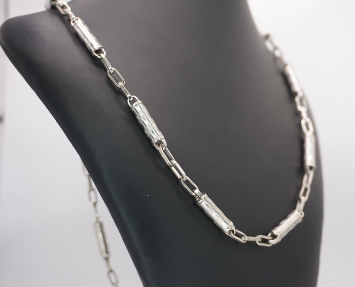 10K WHITE GOLD BARREL LINK NECKLACE