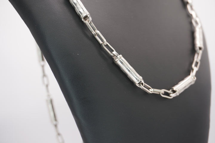 10K WHITE GOLD BARREL LINK NECKLACE