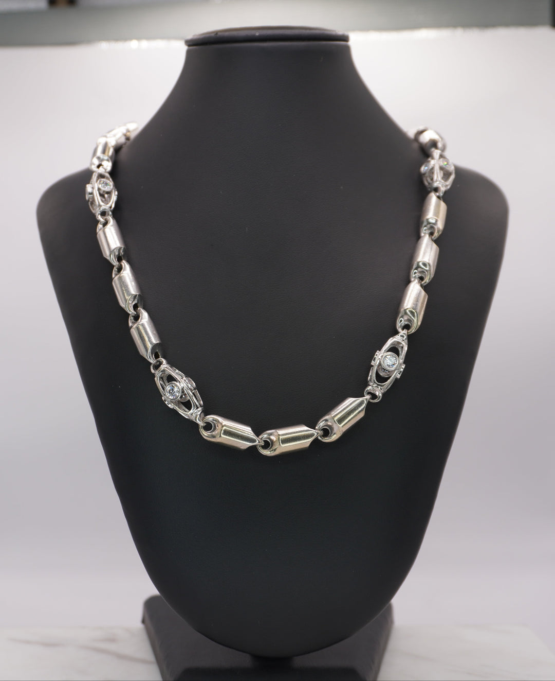 10K WHITE GOLD  BULLET NECKLACE WITH LARGE CZ