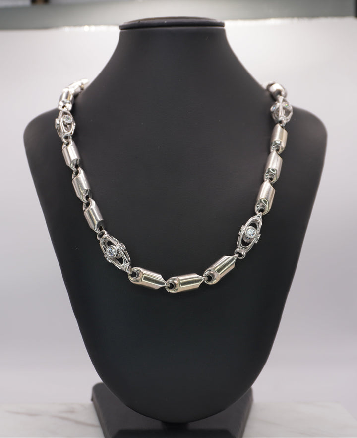 10K WHITE GOLD  BULLET NECKLACE WITH LARGE CZ