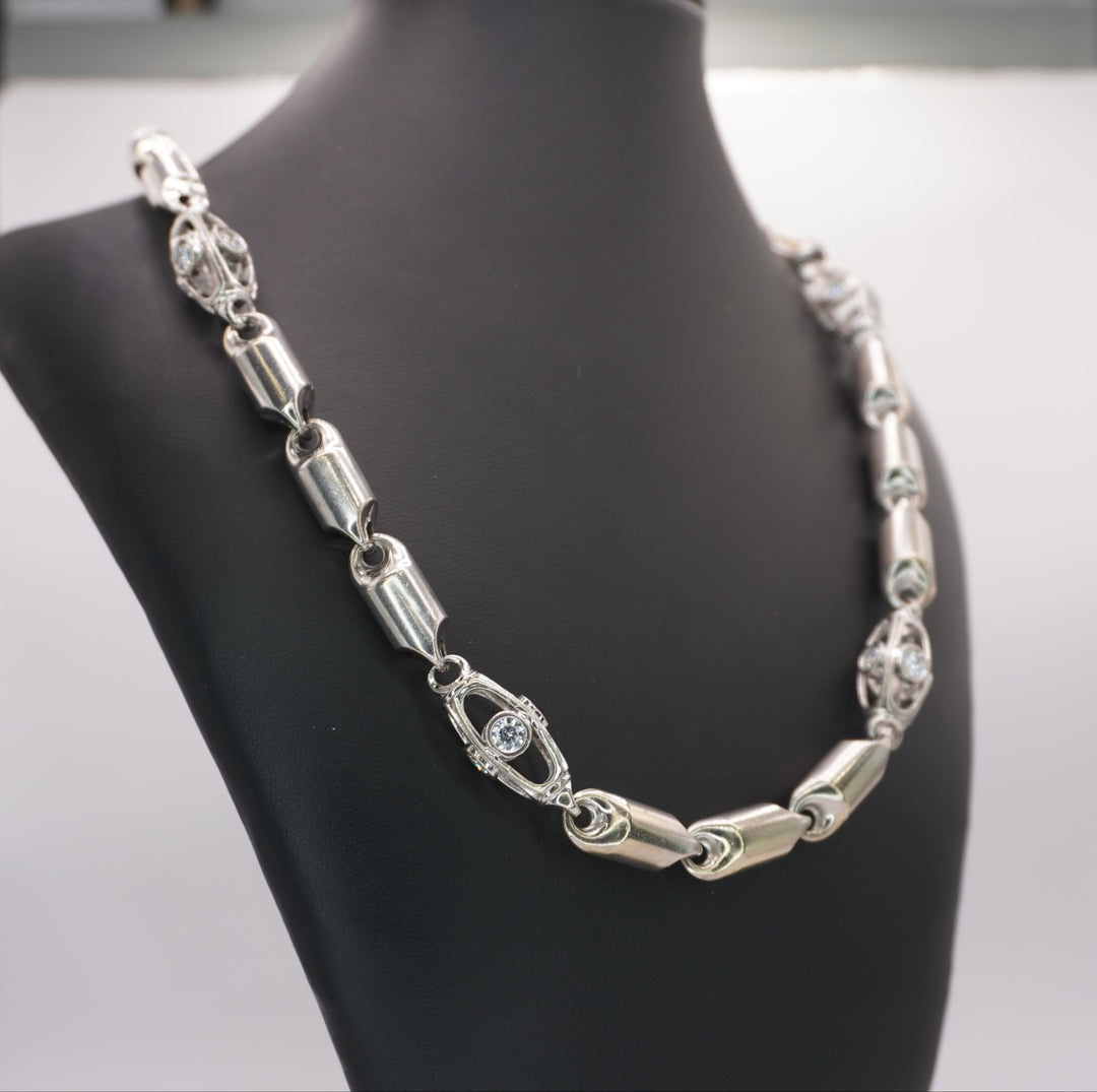 10K WHITE GOLD  BULLET NECKLACE WITH LARGE CZ