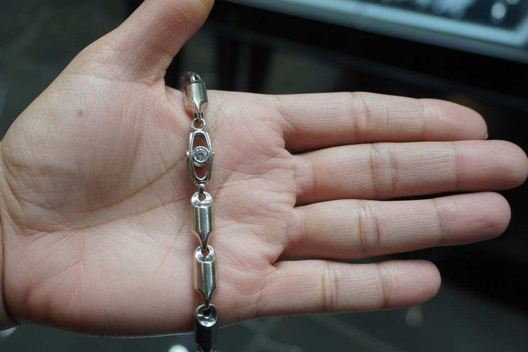 10K WHITE GOLD  BULLET NECKLACE WITH LARGE CZ