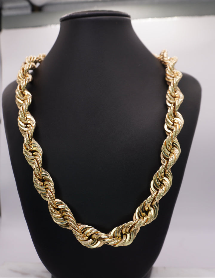10K YELLOW GOLD HOLLOW ROPE CHAIN 12MM