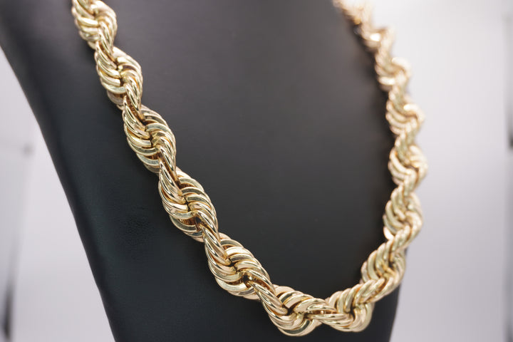 10K YELLOW GOLD HOLLOW ROPE CHAIN 12MM