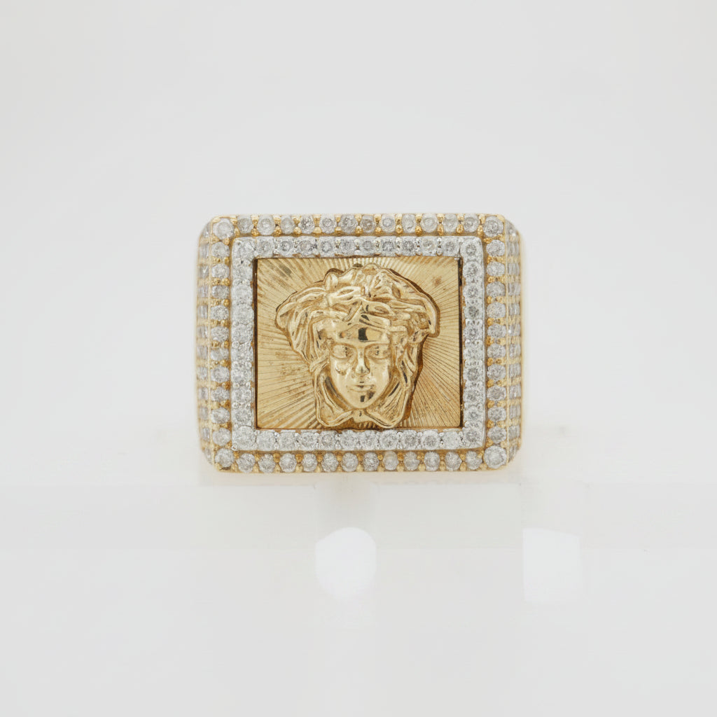 10K YELLOW GOLD 1.50 CTW  DIAMOND MEDUSA HEAD SQUARE  RING