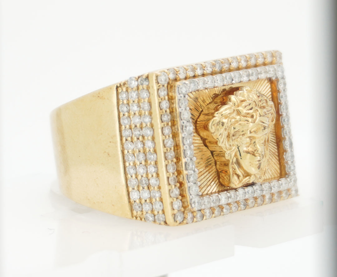10K YELLOW GOLD 1.50 CTW  DIAMOND MEDUSA HEAD SQUARE  RING