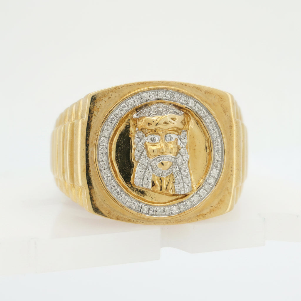 10K YELLOW GOLD 0.25 CTW JESUS FACE DIAMOND RING