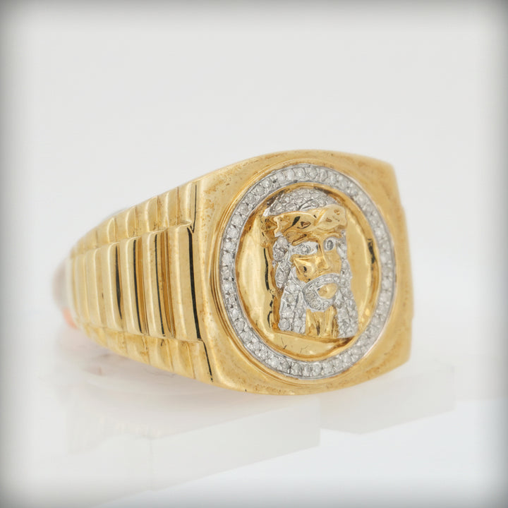 10K YELLOW GOLD 0.25 CTW JESUS FACE DIAMOND RING