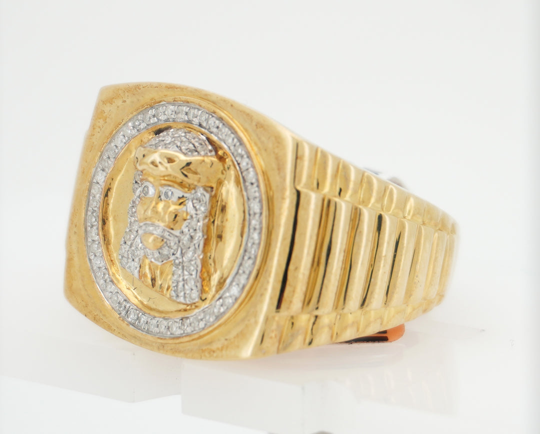 10K YELLOW GOLD 0.25 CTW JESUS FACE DIAMOND RING