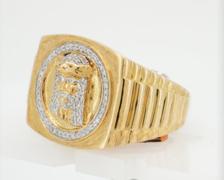 10K YELLOW GOLD 0.25 CTW JESUS FACE DIAMOND RING