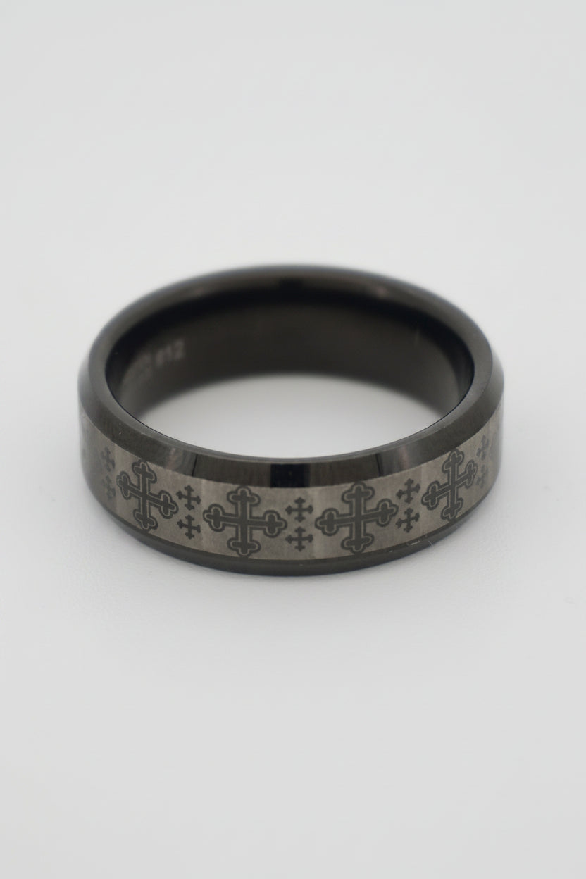 TUNGSTEN WEDDING BAND WITH CROSS PATTERN