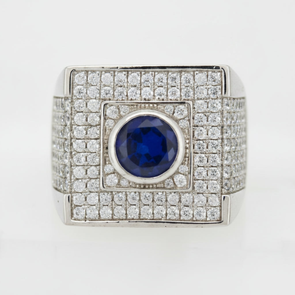 925 SILVER MENS BLUE CZ RING
