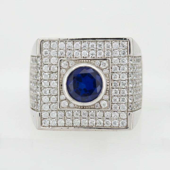 925 SILVER MENS BLUE CZ RING