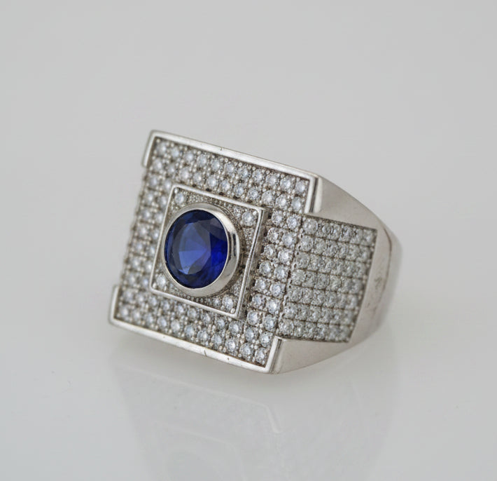 925 SILVER MENS BLUE CZ RING