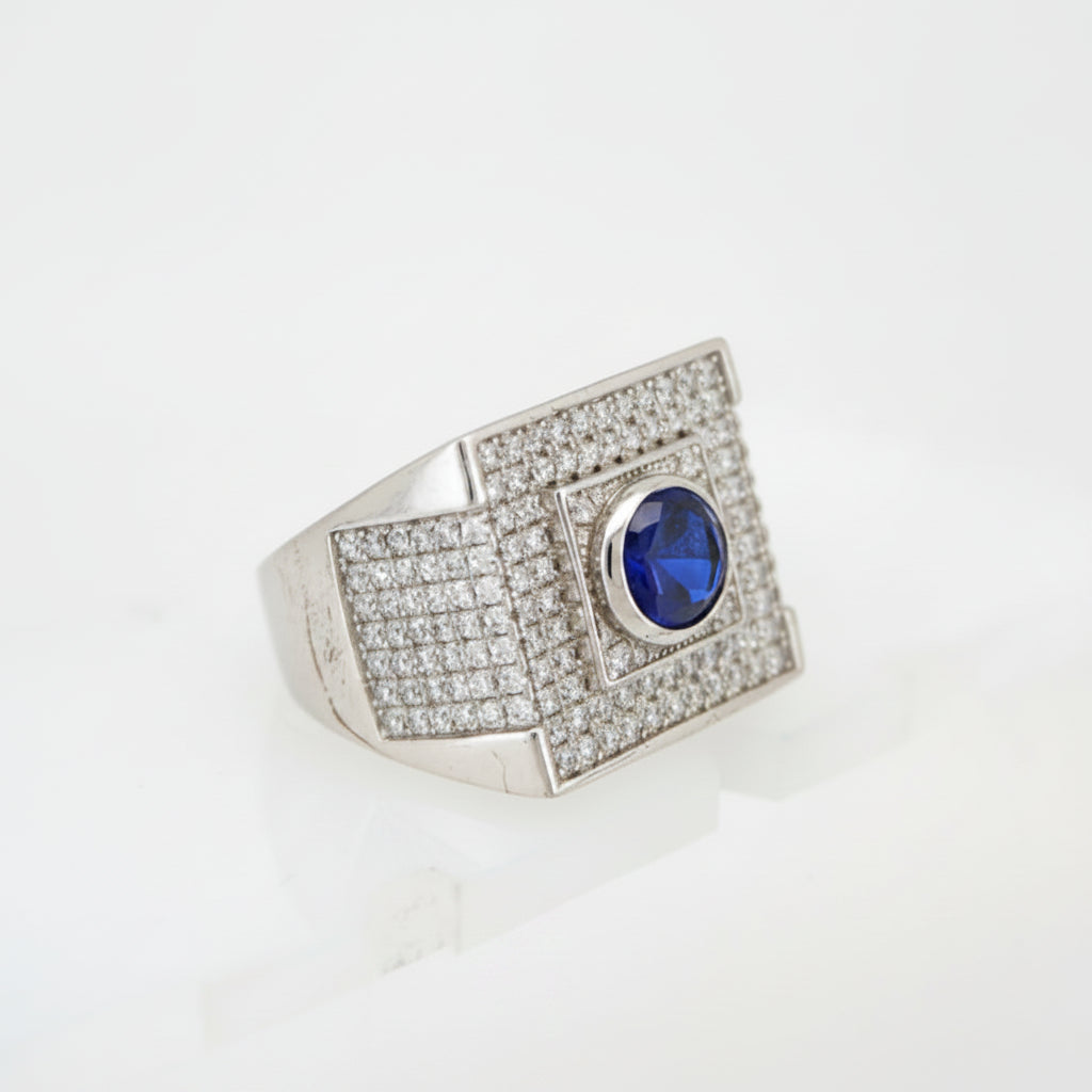 925 SILVER MENS BLUE CZ RING