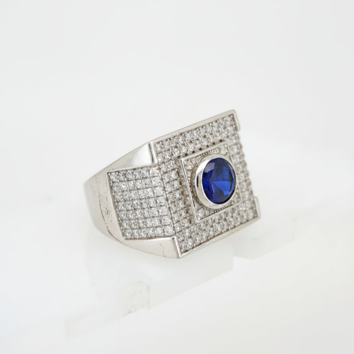 925 SILVER MENS BLUE CZ RING