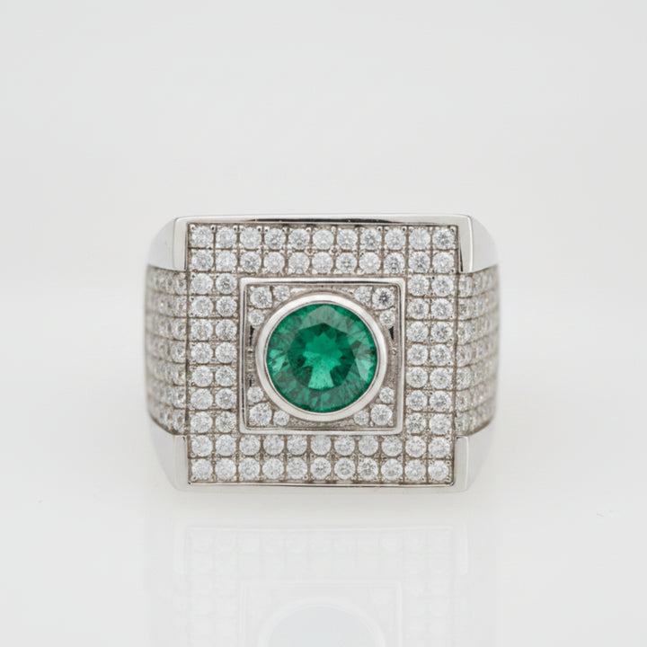 925 SILVER MENS GREEN CZ RING