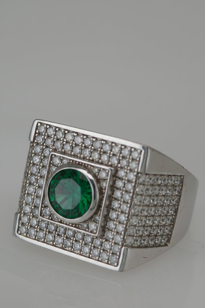 925 SILVER MENS GREEN CZ RING