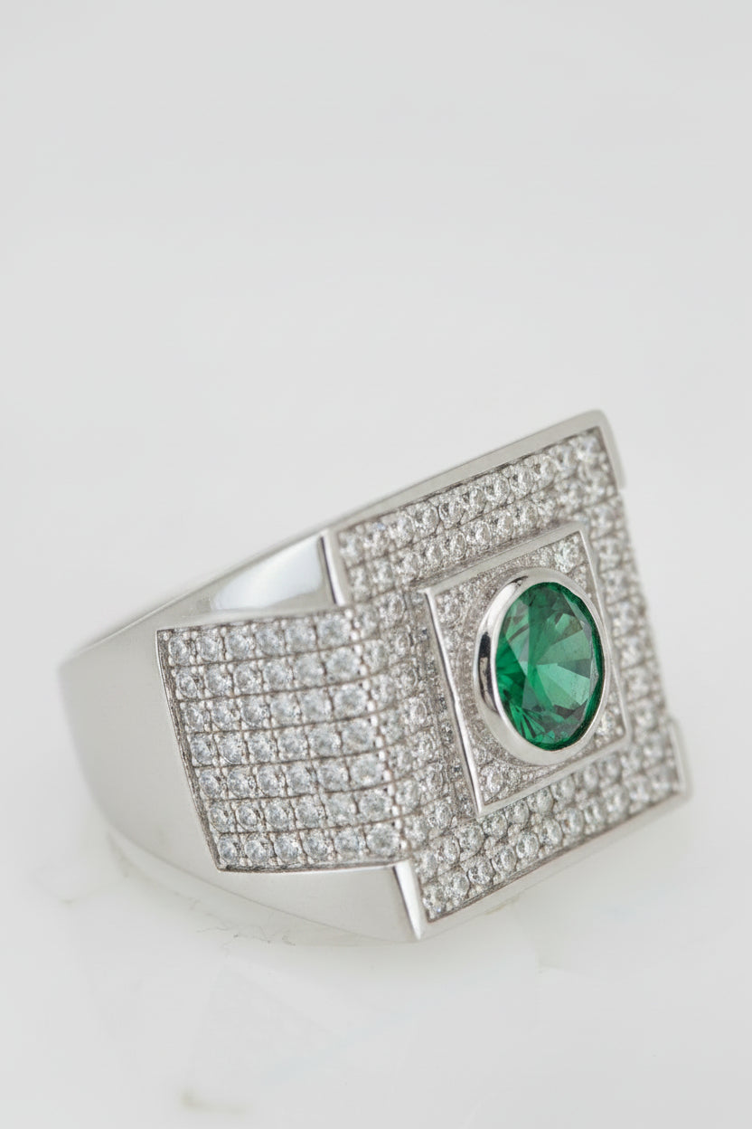 925 SILVER MENS GREEN CZ RING