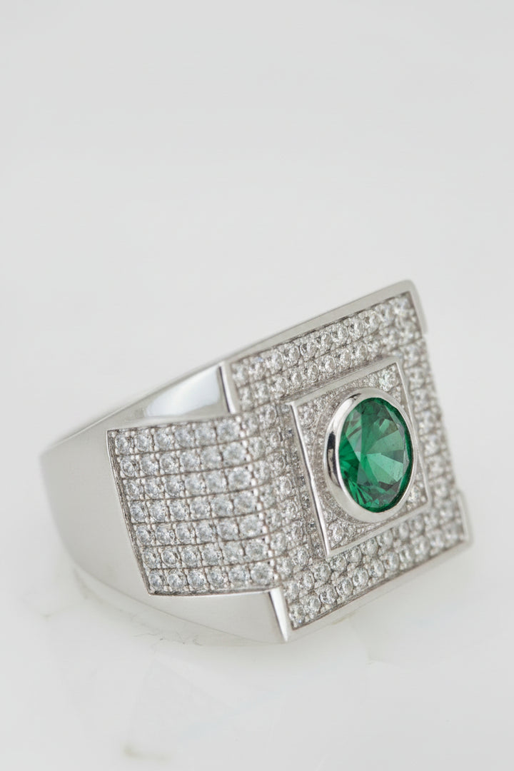 925 SILVER MENS GREEN CZ RING
