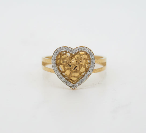 10K HEART WITH CZ NUGGET RING