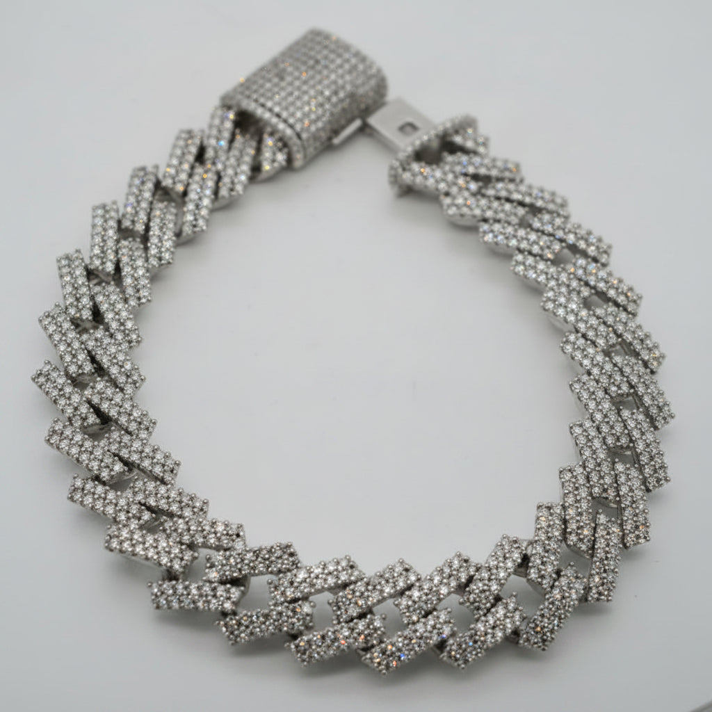 925 SILVER MOISSANITE BRACELET 8.5 INCHES 14MM