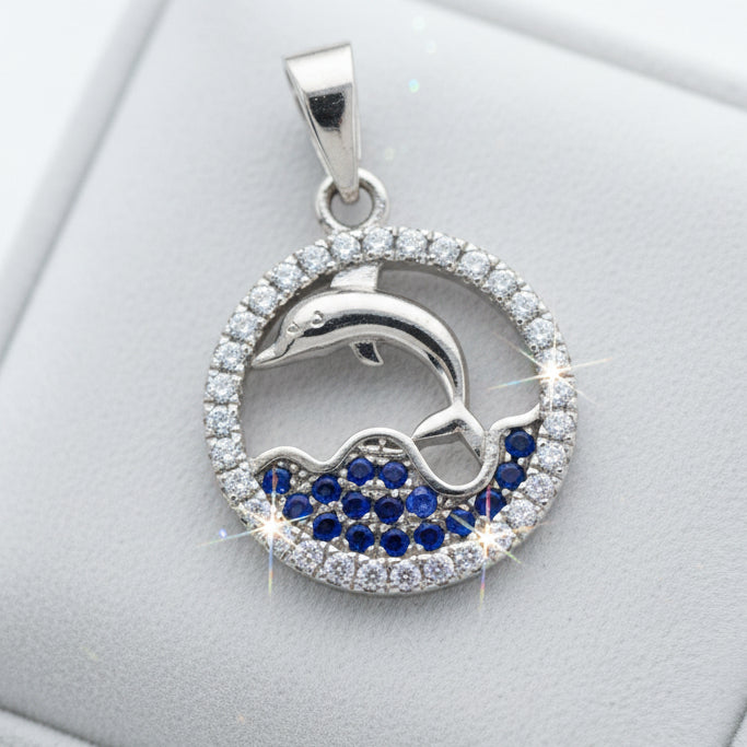 925 STERLING SILVER DOLPHIN WITH CZ PENDANT