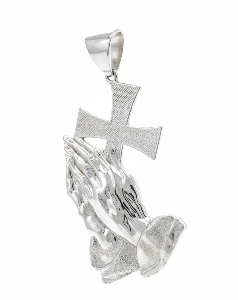 925 STERLING SILVER  PRAYING HANDS CROSS PENDANT