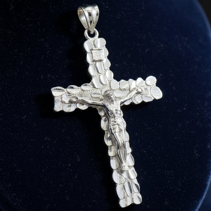 925 SILVER NUGGET CROSS WITH JESUS PENDANT