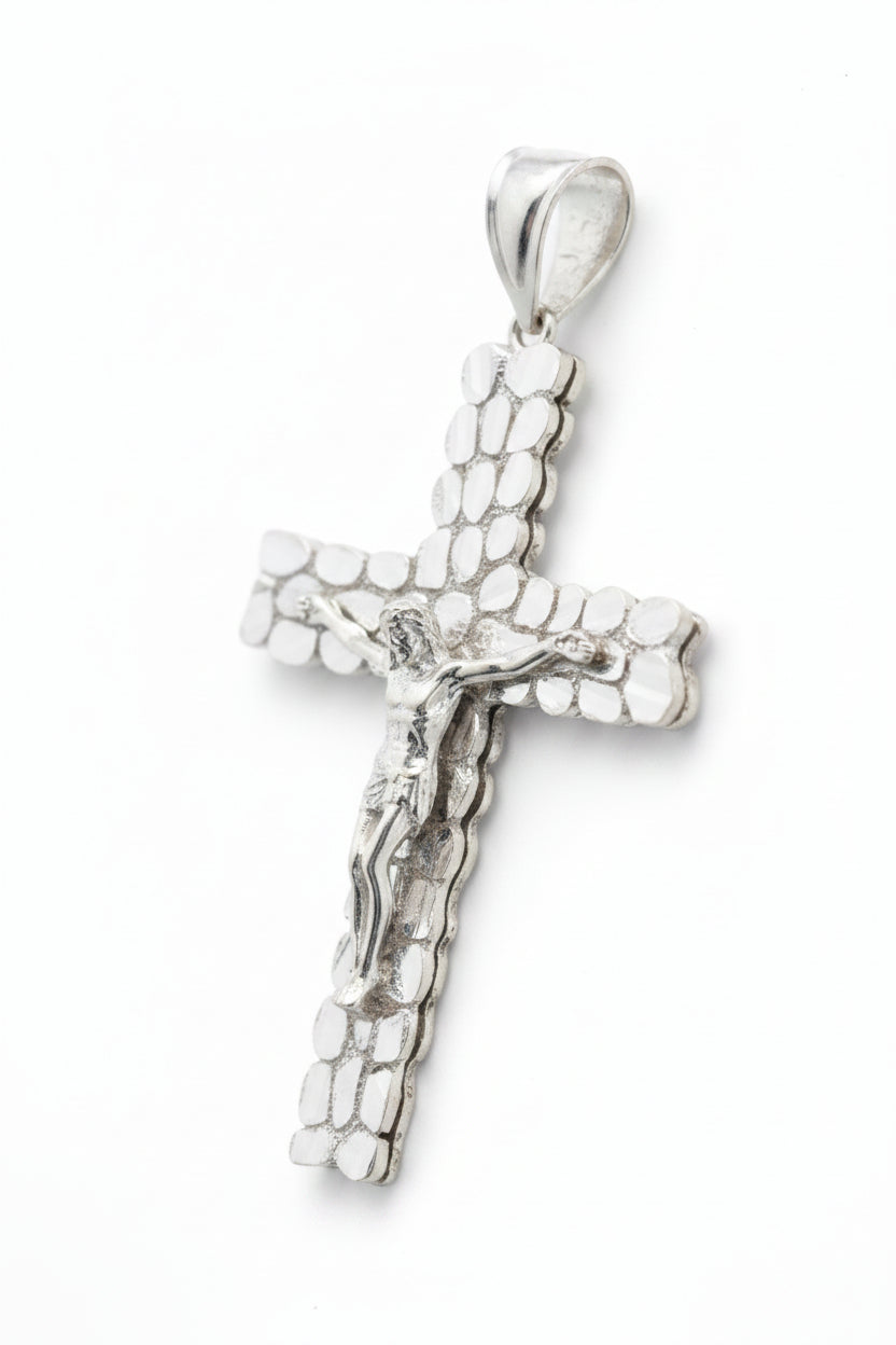 925 SILVER NUGGET CROSS WITH JESUS PENDANT