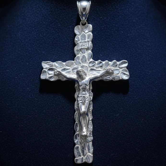 925 SILVER NUGGET CROSS WITH JESUS PENDANT
