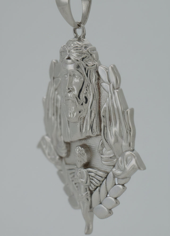 925 SILVER JESUS WITH PRAYING HANDS AND ANGEL PENDANT
