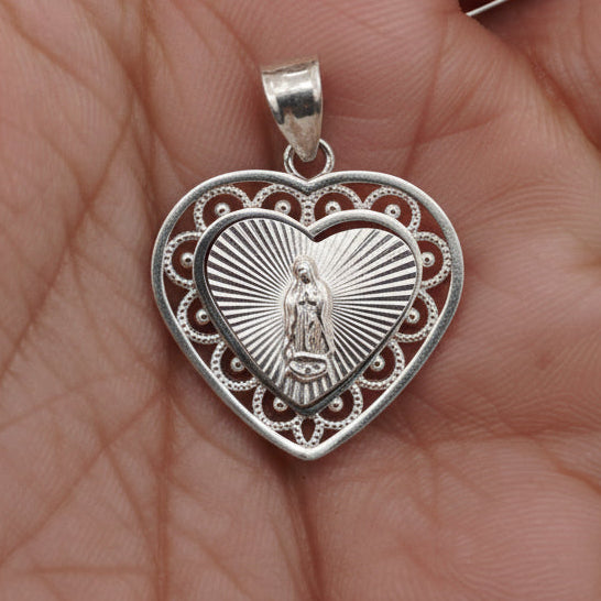 925 SILVER VIRGIN MARY HEART PENDANT
