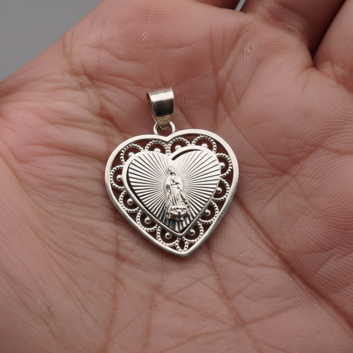925 SILVER VIRGIN MARY HEART PENDANT