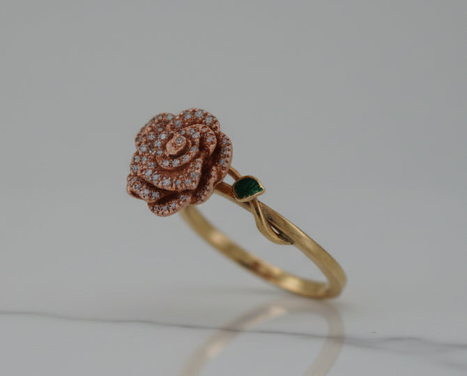 10KT Y/G 0.07CTW ROSE NATURAL DIAMOND WOMENS RING