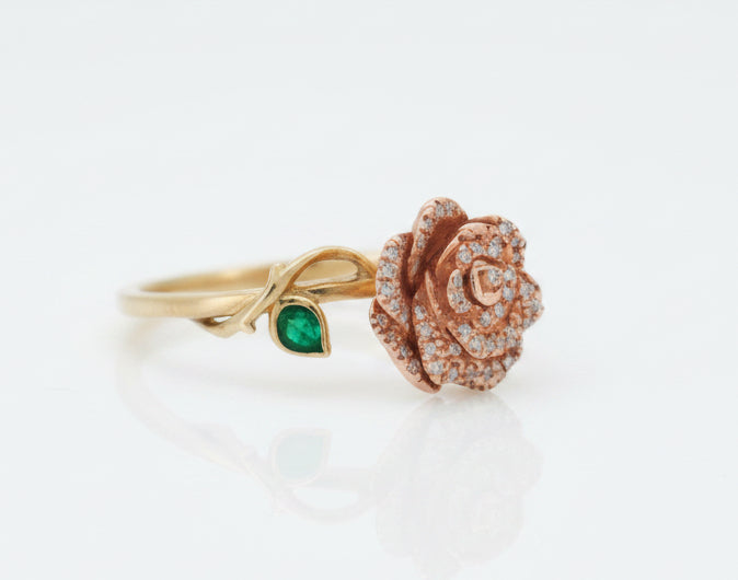 10KT Y/G 0.07CTW ROSE NATURAL DIAMOND WOMENS RING