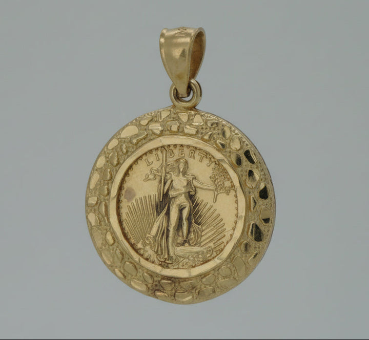 10K YELLOW GOLD LIBERTY WITH NUGGET DESIGN PENDANT