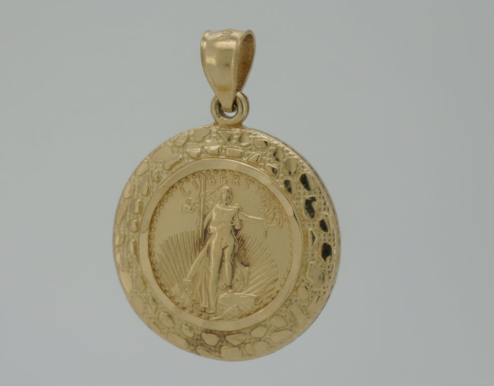 10K YELLOW GOLD LIBERTY WITH NUGGET DESIGN PENDANT