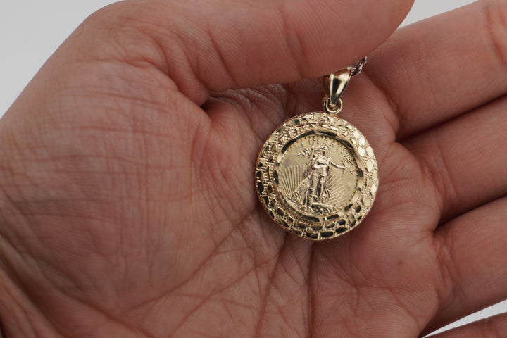 10K YELLOW GOLD LIBERTY WITH NUGGET DESIGN PENDANT